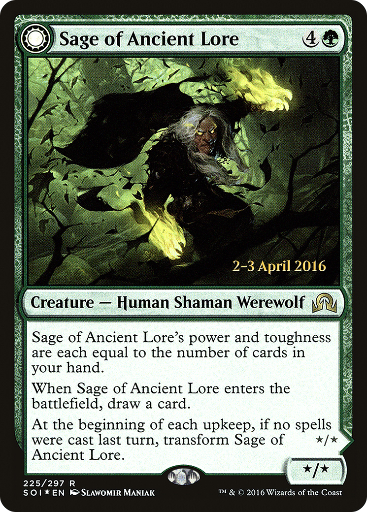 Sage of Ancient Lore // Werewolf of Ancient Hunger (PRE-225S) - Shadows over Innistrad Promos: (Double Faced Transform) (Prerelease) Foil