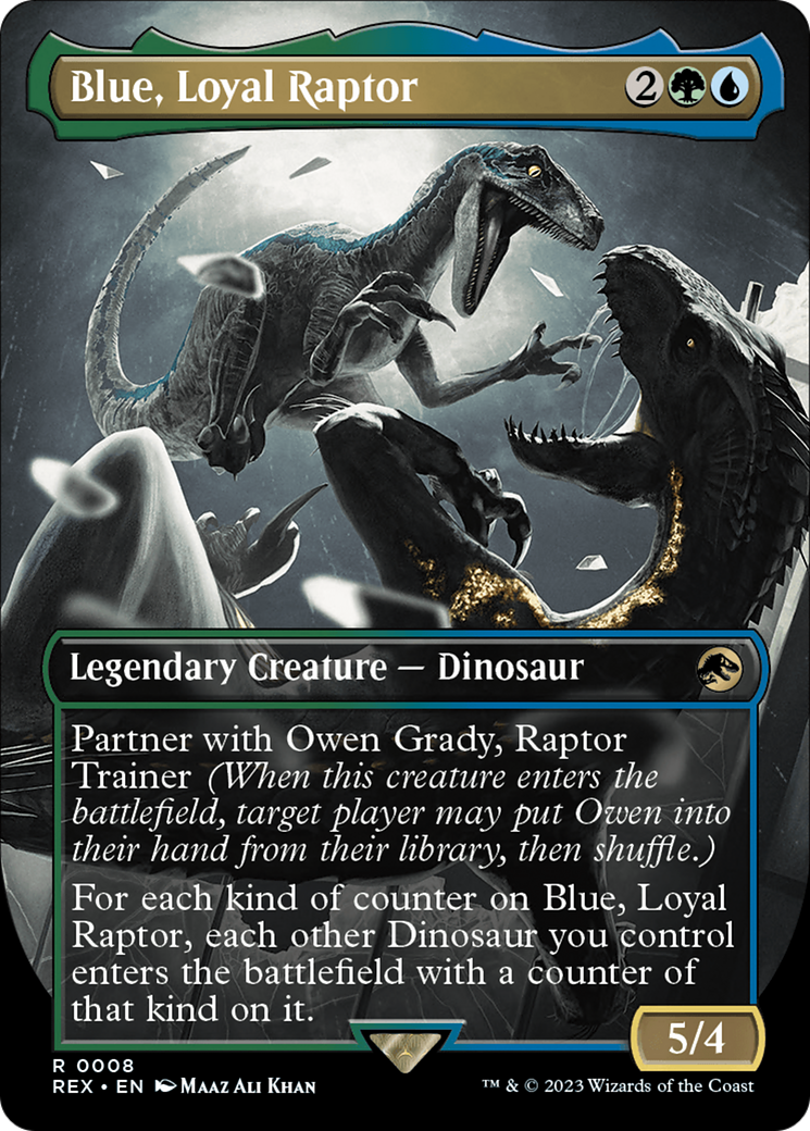 Blue, Loyal Raptor (Borderless) (REX-008) - Jurassic World Collection (Borderless) Foil