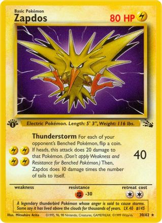 Zapdos 030/062 - Fossil 1st Edition - Rare