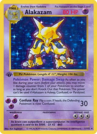 Alakazam 001/102 - Base Set Shadowless 1st Edition Holofoil - Holo Rare
