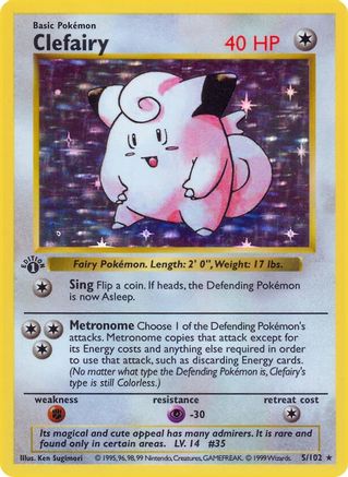 Clefairy 005/102 - Base Set Shadowless Unlimited Holofoil - Holo Rare