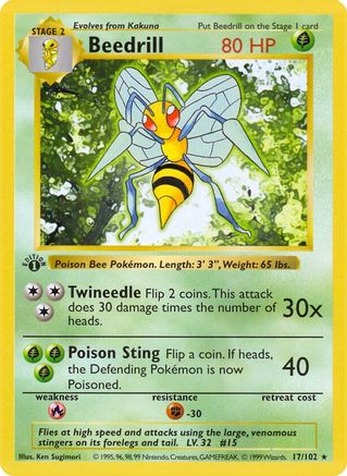 Beedrill 017/102 - Base Set Shadowless 1st Edition - Rare