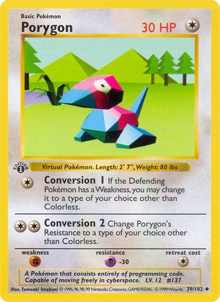 Porygon 039/102 - Base Set Shadowless 1st Edition - Uncommon