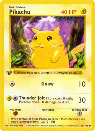 Pikachu 058/102 - Base Set Shadowless 1st Edition - Common