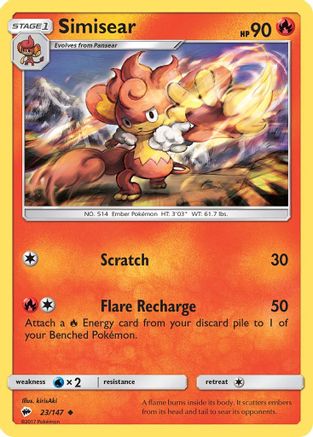 Simisear (23/147) - SM Burning Shadows Reverse Holofoil - Uncommon