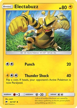 Electabuzz 042 - SM Burning Shadows Reverse Holofoil - Uncommon