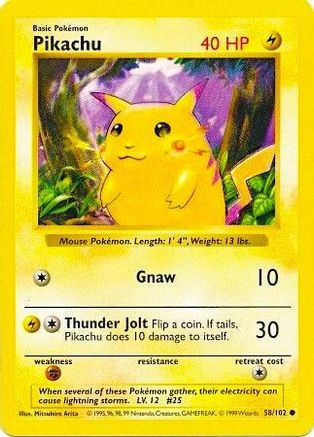 Pikachu (Red Cheeks) 058/102 - Base Set Shadowless 1st Edition - Common