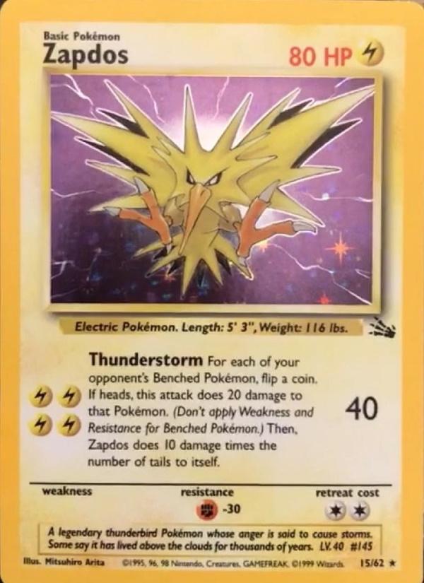 Zapdos 015/062 - Fossil Unlimited Holofoil - Holo Rare