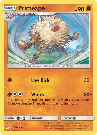 Primeape (72/181) - SM Team Up Reverse Holofoil - Rare