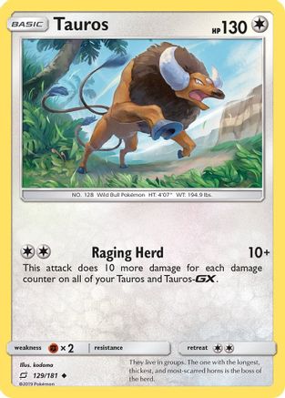 Tauros (129/181) - SM Team Up Reverse Holofoil - Uncommon