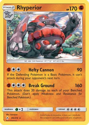Rhyperior (95/214) - SM Unbroken Bonds Reverse Holofoil - Rare