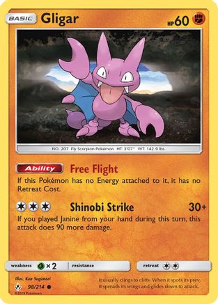 Gligar 098/214 - SM Unbroken Bonds Reverse Holofoil - Common
