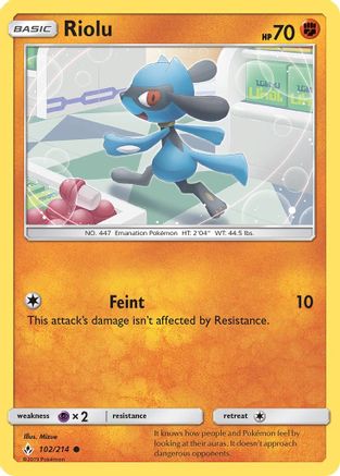 Riolu (102/214) - SM Unbroken Bonds Reverse Holofoil - Common