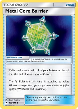 Metal Core Barrier (180/214) - SM Unbroken Bonds Reverse Holofoil - Uncommon