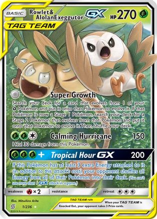 Rowlet & Alolan Exeggutor GX 001/236 - SM Unified Minds Holofoil - Ultra Rare