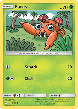 Paras (4/68) - Hidden Fates Reverse Holofoil - Common