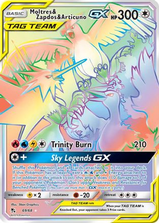Moltres & Zapdos & Articuno GX (Secret) (69/68) - Hidden Fates Holofoil - Secret Rare