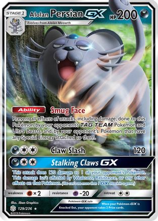 Alolan Persian GX (129/236) - SM Cosmic Eclipse Holofoil - Ultra Rare