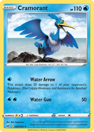 Cramorant 062/202 - SWSH01 Sword & Shield Base Set Reverse Holofoil - Rare