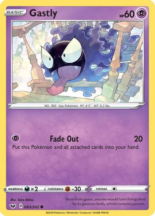 Gastly 083/202 - SWSH01 Sword & Shield Base Set Reverse Holofoil - Common