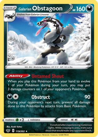 Galarian Obstagoon 119/202 - SWSH01 Sword & Shield Base Set Reverse Holofoil - Holo Rare