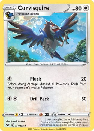 Corvisquire 151/202 - SWSH01 Sword & Shield Base Set Reverse Holofoil - Uncommon