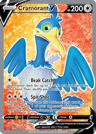 Cramorant V (Full Art) 198/202 - SWSH01 Sword & Shield Base Set Holofoil - Ultra Rare