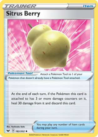 Sitrus Berry 182/202 - SWSH01 Sword & Shield Base Set Reverse Holofoil - Uncommon