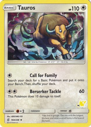 Tauros - 164/236 (#14 Pikachu Stamped) - Battle Academy Normal