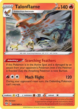 Talonflame (32/189) - SWSH03 Darkness Ablaze Reverse Holofoil - Rare