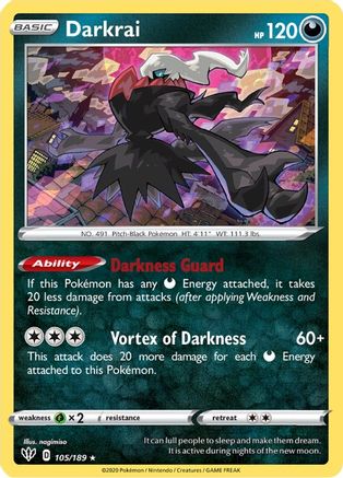 Darkrai 105/189 - SWSH03 Darkness Ablaze Reverse Holofoil - Holo Rare