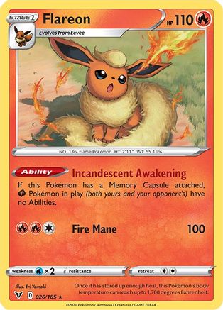 Flareon 026/185 - SWSH04 Vivid Voltage Reverse Holofoil - Rare