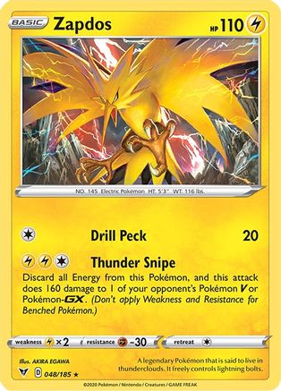 Zapdos 048/185 - SWSH04 Vivid Voltage Reverse Holofoil - Holo Rare