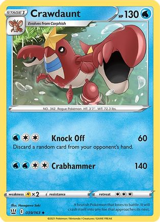 Crawdaunt 039/163 - SWSH05 Battle Styles Reverse Holofoil - Uncommon