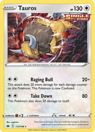 Tauros 115/198 - SWSH06 Chilling Reign Reverse Holofoil - Holo Rare