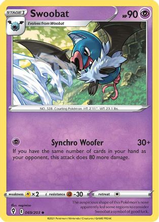 Swoobat 069/203 - SWSH07 Evolving Skies Reverse Holofoil - Uncommon