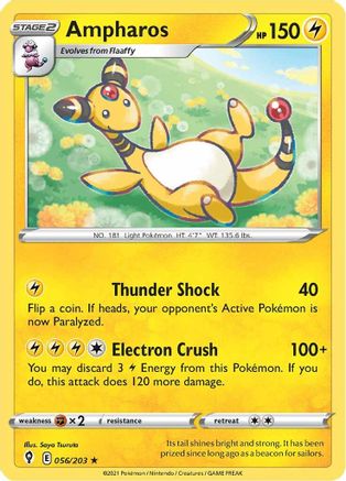 Ampharos 056/203 - SWSH07 Evolving Skies Reverse Holofoil - Rare