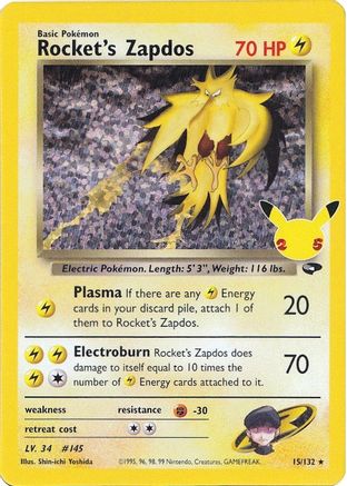 Rocket's Zapdos (15/132) - Celebrations Classic Collection Holofoil - Classic Collection