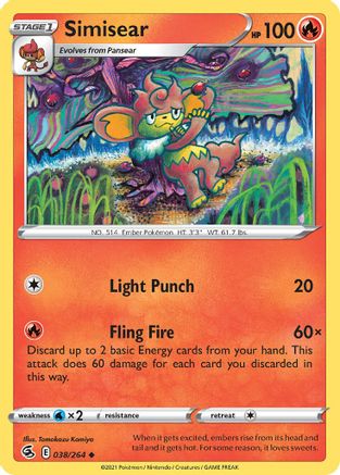 Simisear 038/264 - SWSH08 Fusion Strike Reverse Holofoil - Uncommon