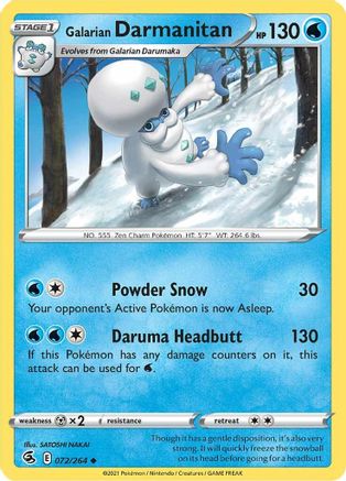 Galarian Darmanitan 072/264 - SWSH08 Fusion Strike Reverse Holofoil - Uncommon