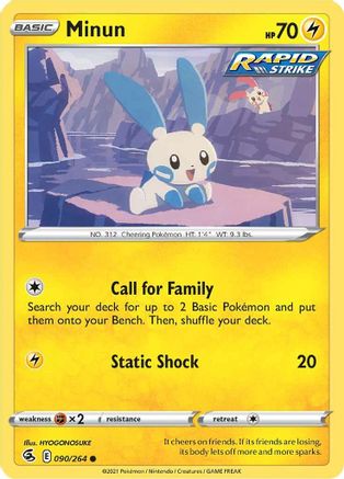 Minun 090/264 - SWSH08 Fusion Strike Reverse Holofoil - Common