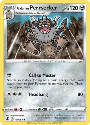 Galarian Perrserker 181/264 - SWSH08 Fusion Strike Reverse Holofoil - Uncommon