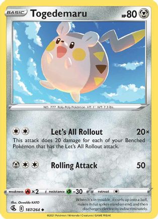 Togedemaru 187/264 - SWSH08 Fusion Strike Reverse Holofoil - Uncommon