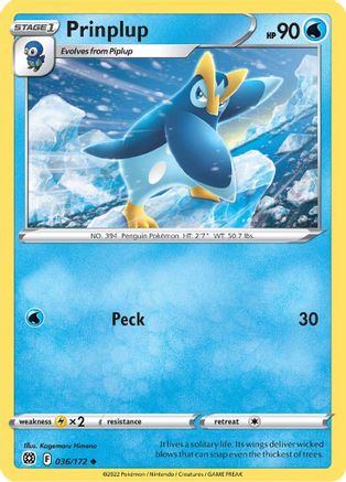 Prinplup 036/172 - SWSH09 Brilliant Stars Reverse Holofoil - Uncommon