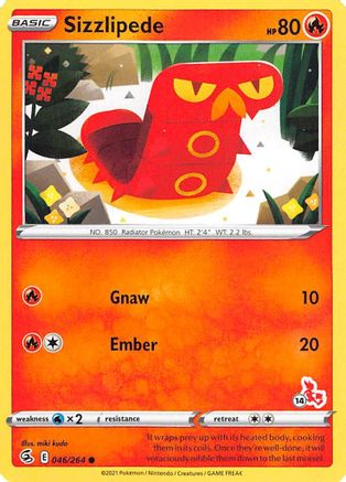 Sizzlipede - 046/264 (#14 Cinderace Stamped) - Battle Academy 2022 Normal