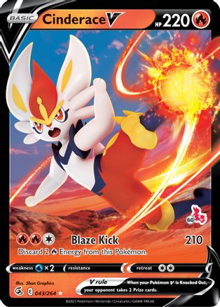 Cinderace V - 043/264 (#60 Cinderace Stamped) - Battle Academy 2022 Holofoil - Promo