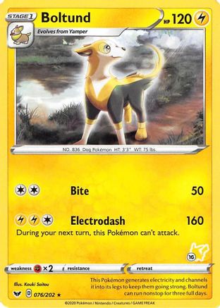 Boltund - 076/202 (#16 Pikachu Stamped) - Battle Academy 2022 Normal - Promo