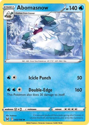 Abomasnow 043/196 - SWSH11 Lost Origin Reverse Holofoil - Uncommon