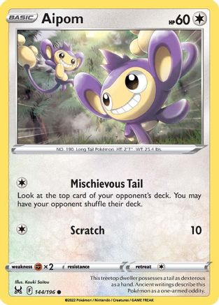 Aipom 144/196 - SWSH11 Lost Origin Reverse Holofoil - Common