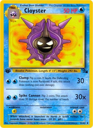Cloyster 032/062 - Fossil 1st Edition - Uncommon